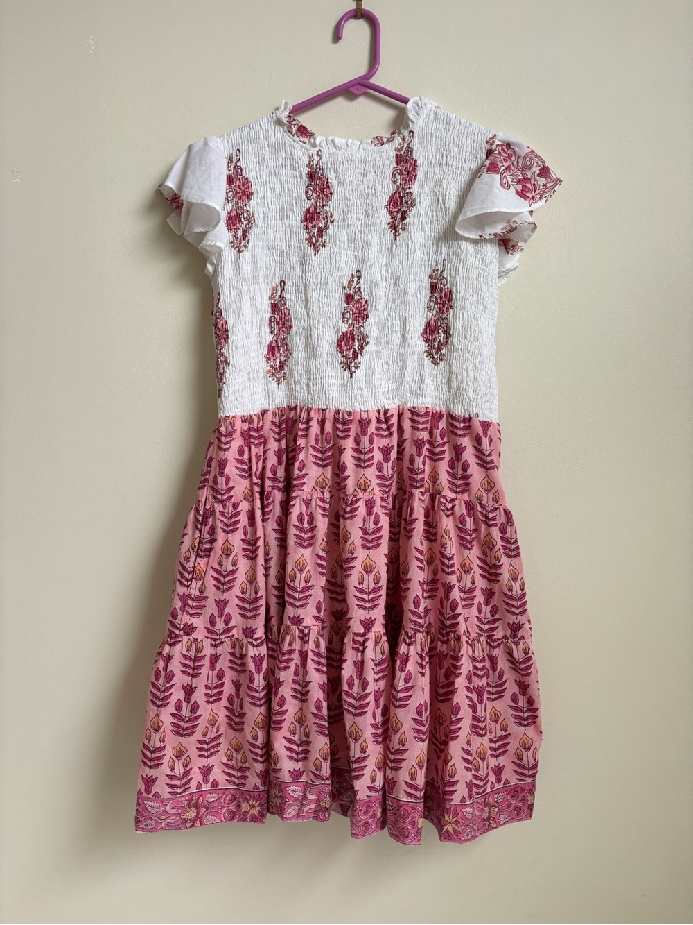 Victoria Dunn White and Pink Floral Tiered Midi Dress